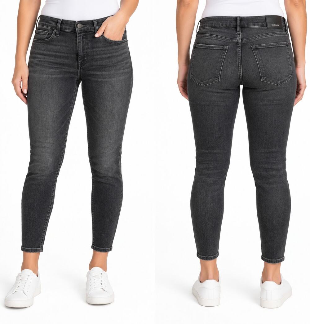 Hudson Natalie Midrise Super Skinny Ankle Jeans Womens 34 Black Gray Stretch